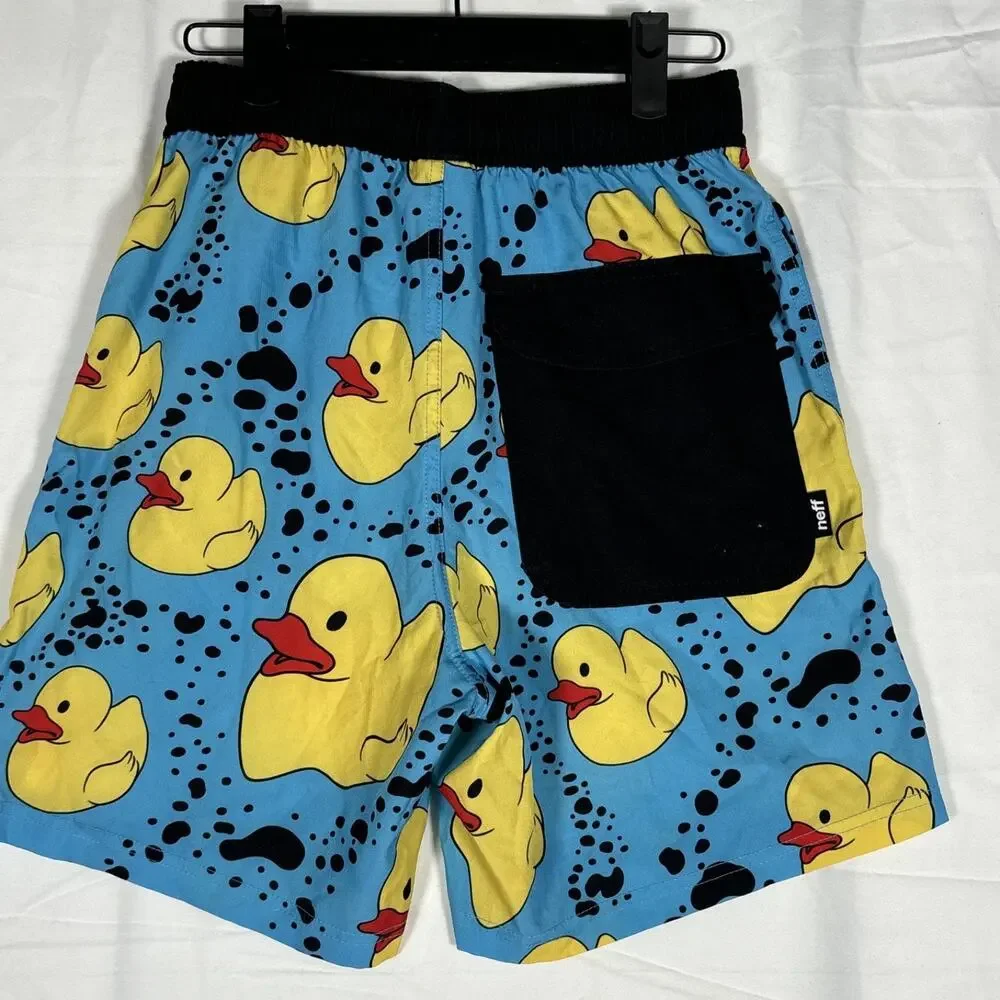 Men's NEFF Blue‎ Rubber Ducky Swimming Trunks Shorts Size Small